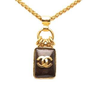 CHANEL Authentic Brown Logo Necklace